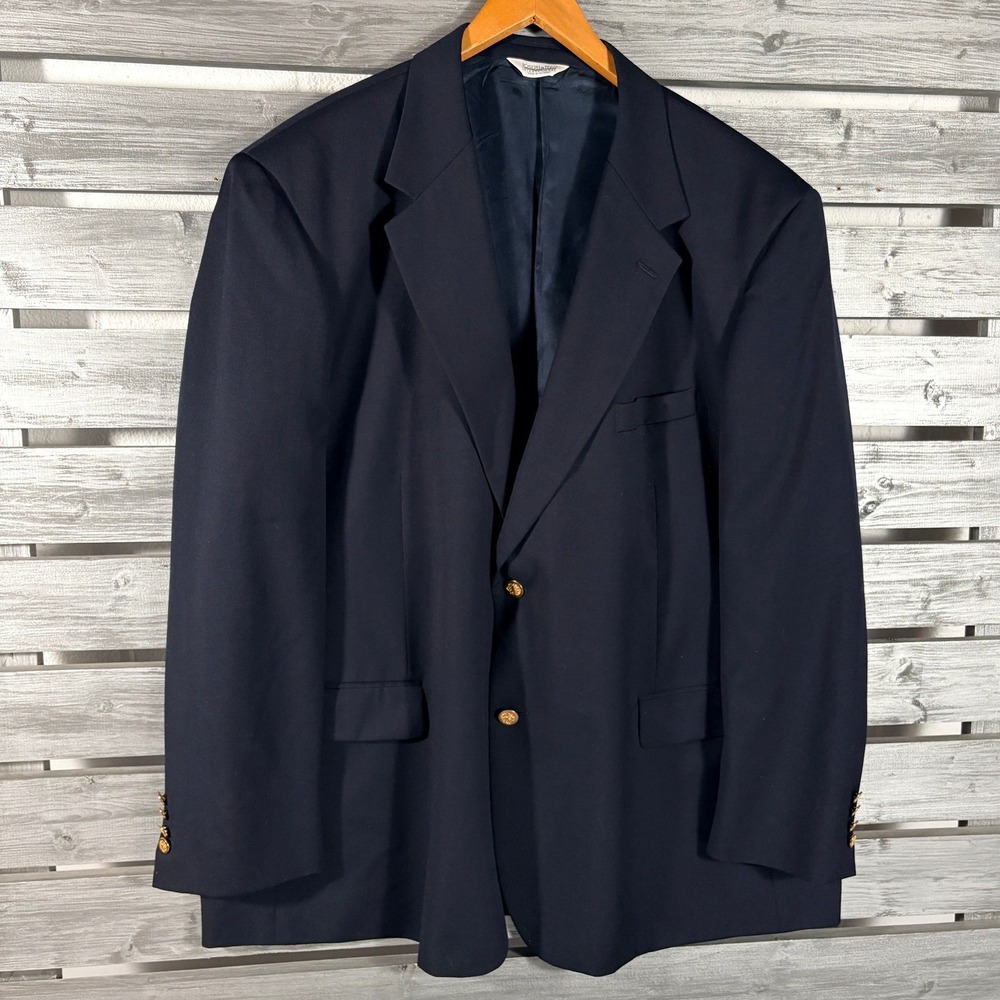 Joseph & Feiss Mens Navy Wool Blazer Sport Coat Gold Crest Buttons Size 50R